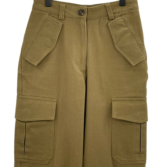 H&M Cargo Pants Ankle Length Thick Cotton Twill Dark Khaki Green | 0 25" Waist - Picture 9 of 16